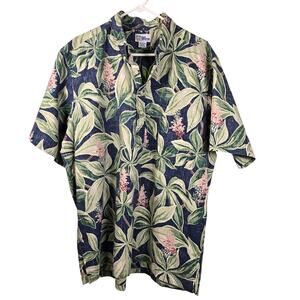 Reyn Spooner Shirt Men's XXL Blue Hawaiian Floral Pullover Summer Coastal Party